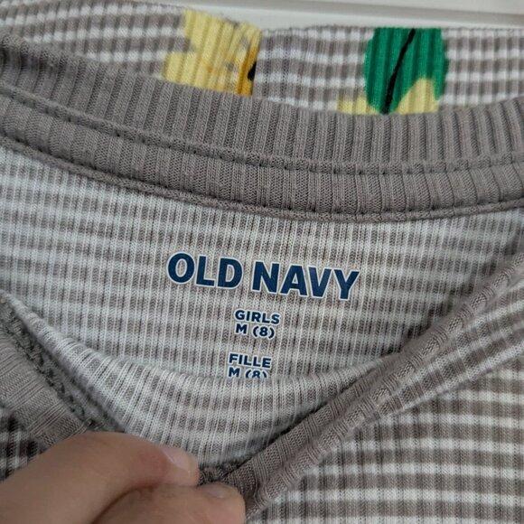 Old Navy Ribbed Lettuce Hem Sunflower Print Pajama Set Grey Yellow Size Medium - Picture 2 of 4